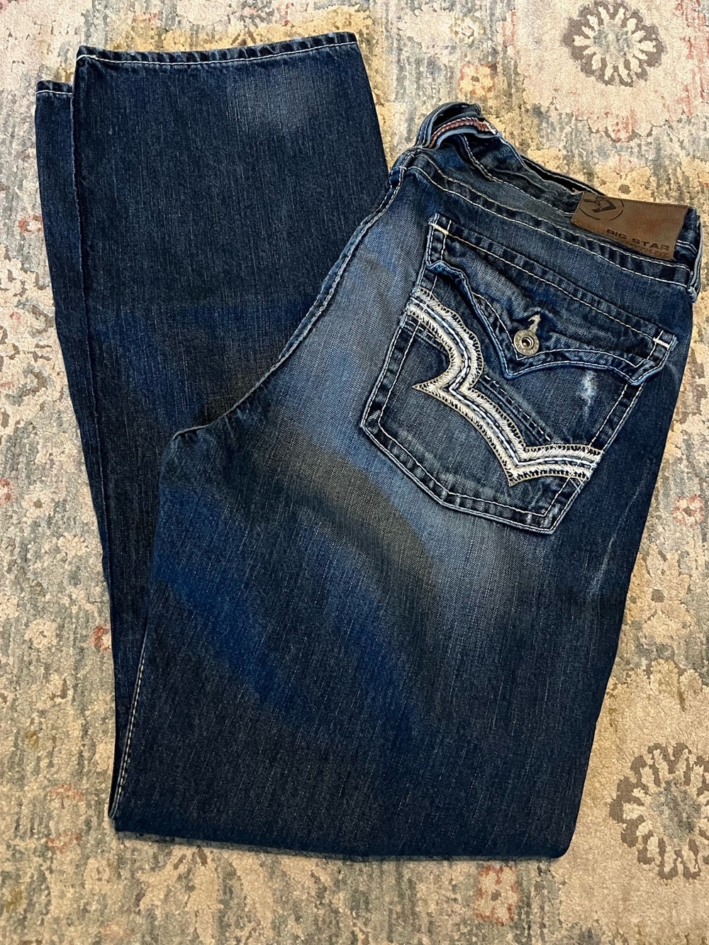 Men's BIG STAR Dark Blue Denim Jeans with Contrast Pocket Stitching